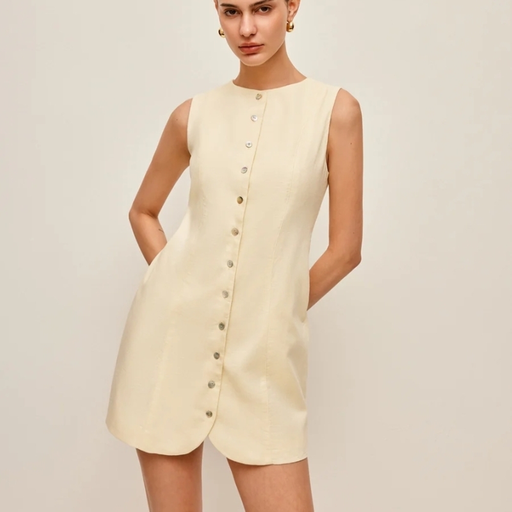 NWT Commense Button-Front Cotton & Linen Sleeveless Dress